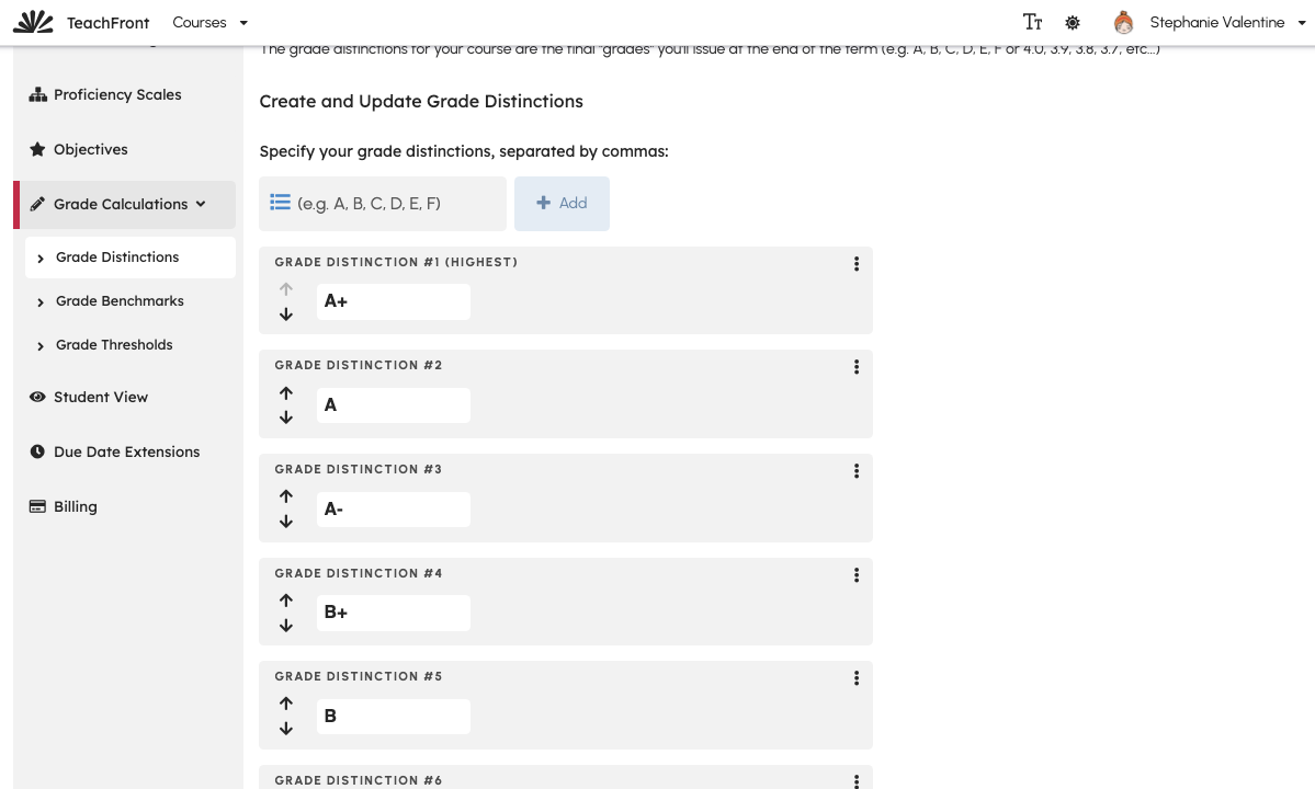Grade Distinctions in Course Settings