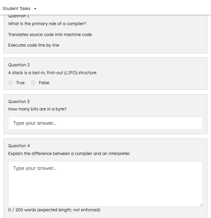 Quiz attempt page showing questions with autosave status