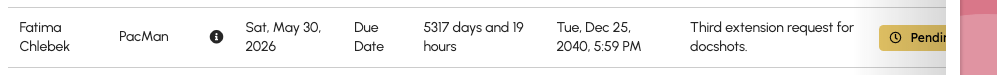 Pending extension row with requested due date and student note