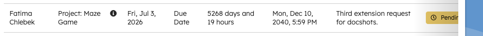 Pending extension row with requested due date and student note