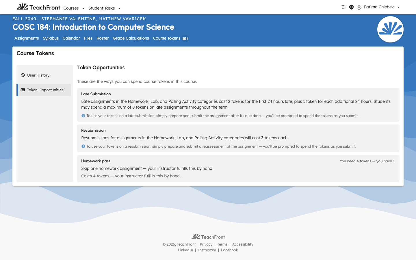 Custom opportunity with a Spend tokens button on the Token Opportunities page
