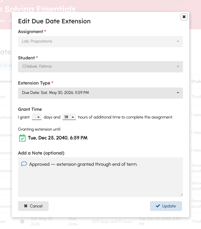 Edit extension modal