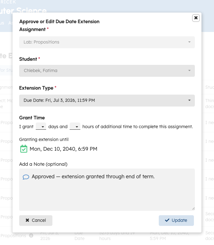 Edit extension modal