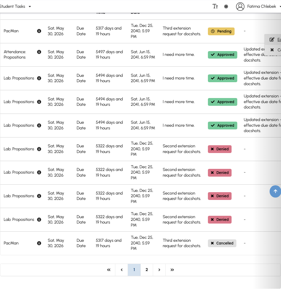 Pending request actions menu with Cancel Request