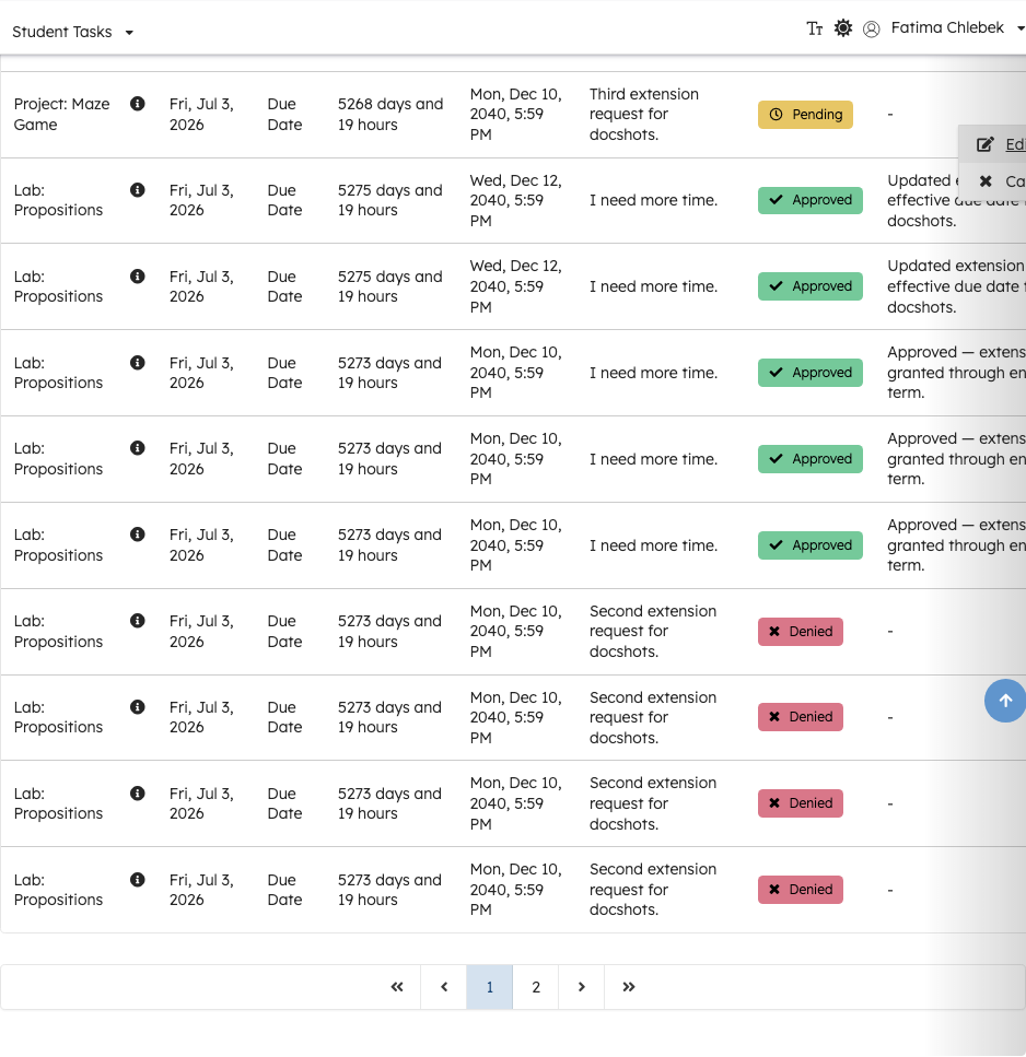 Pending request actions menu with Cancel Request